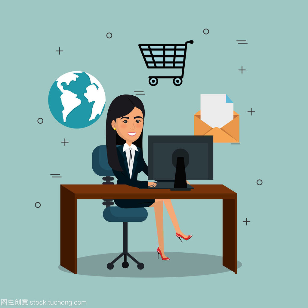 辦公室里的女實業家用電子郵件營銷圖標